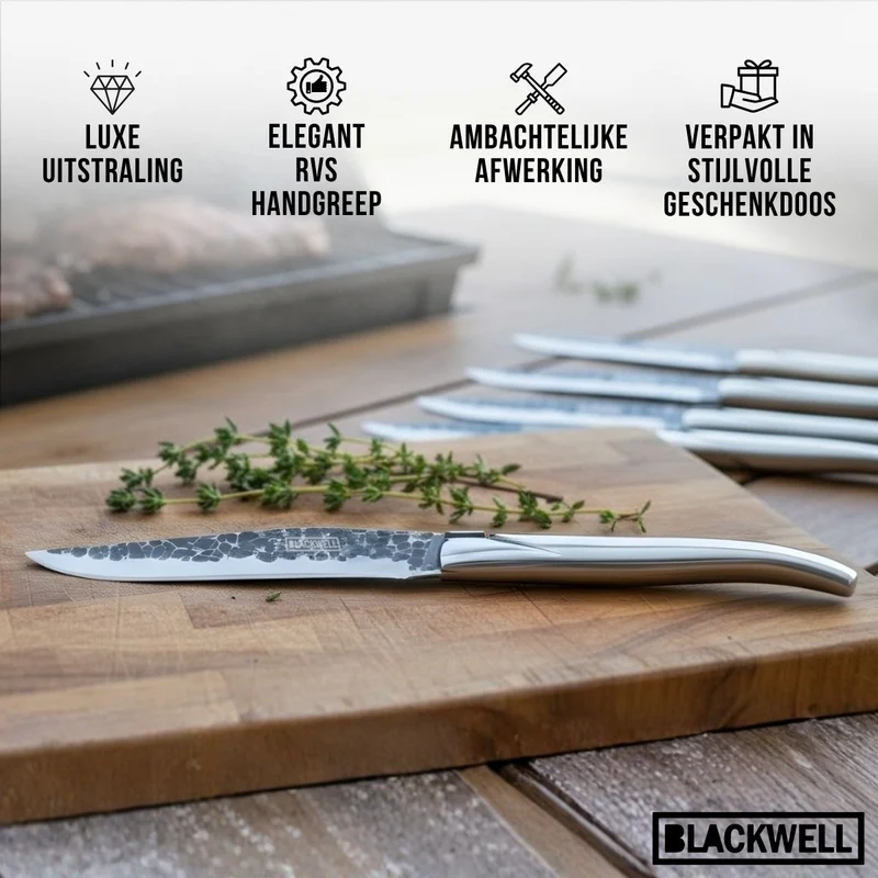 Blackwell Steakmesser Laguiole - Raw Black - RVS - 6 Stück