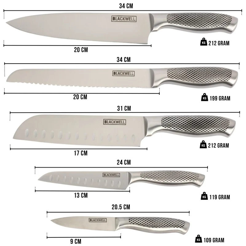Blackwell Messerblock - Noire - Kochmesser, Santokumesser, Brotmesser, Officemesser & Schälmesser 6-teilig