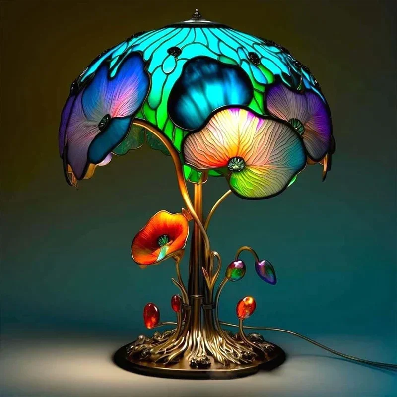 Glas-in-lood Lamp - Rustgevend Ontwerp - Dimbaar & Kleurrijk