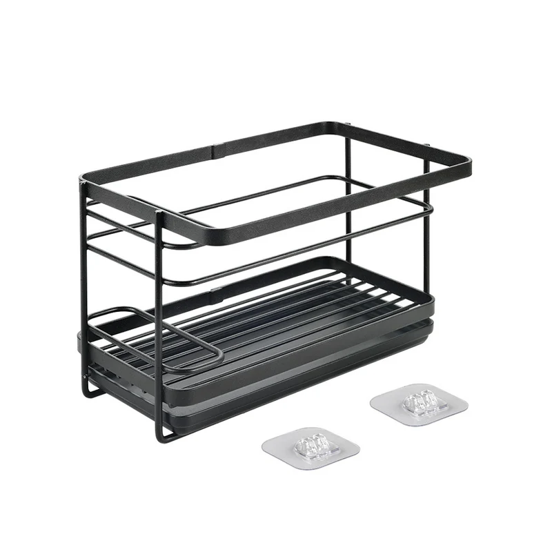 Schwarze Spülbeckenablage mit selbstklebenden Pads Metaltex