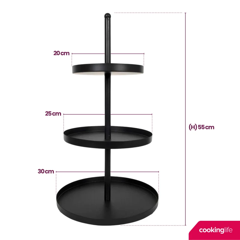Cookinglife Etagère Metall schwarz ø 20, 25 & 30 cm - 3-stufig - 55 cm hoch