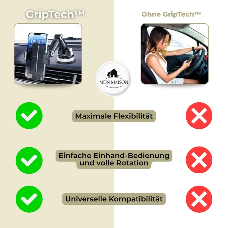 Handyhouder Auto GripTech | Sterke Zuignap-Hechting | 360° Rotatie | Eenhandbediening
