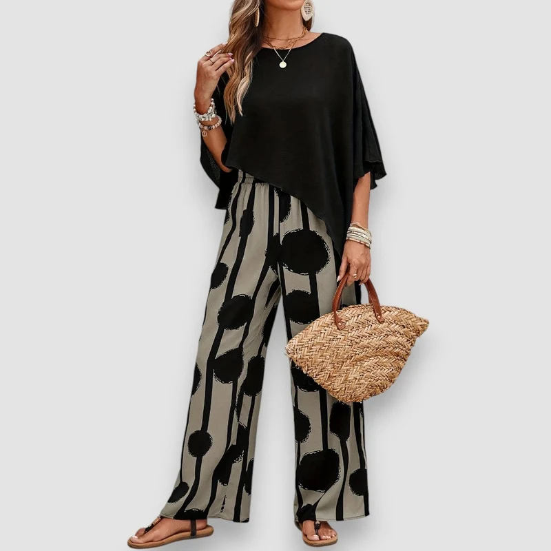 Claudia – Stijlvolle Twee-delige Set met Asymmetrische Top voor Dames