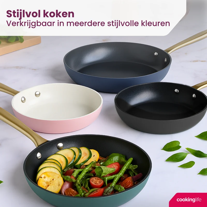 Cookinglife Bratpfannenset Style Schwarz Ø 24 und 28 cm – geeignet für alle Wärmequellen – keramische Antihaftbeschichtung
