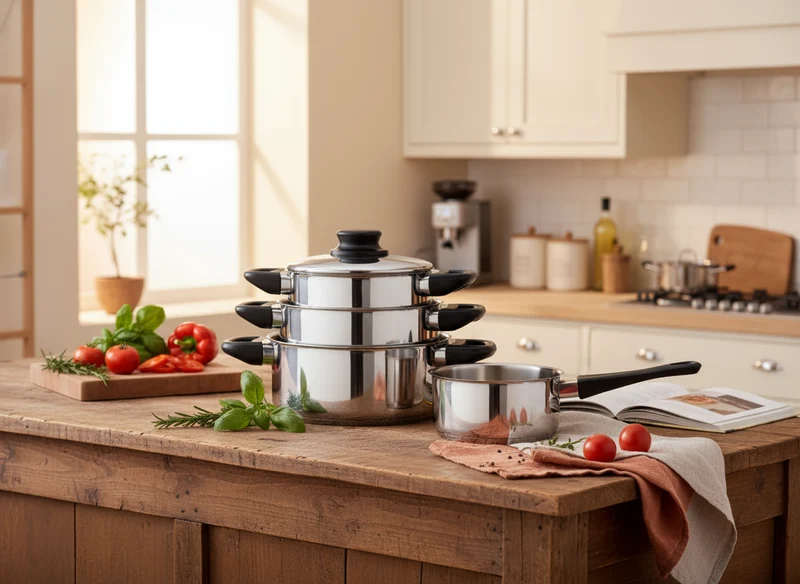 Cookinglife Topfset Edelstahl / Schwarz 4-teilig - Kochtopf Ø 16, 18, 20 cm & Stieltopf Ø 16 cm - Für alle Herdarten geeignet