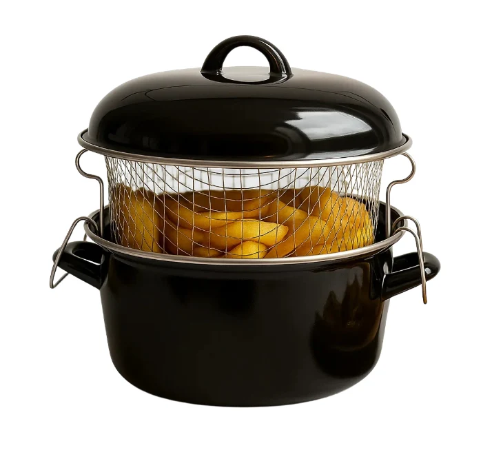 Cookinglife Emaille Oliebollenpfanne / Fritteuse - Bräter - mit Mand - Kochen - ø 24 cm