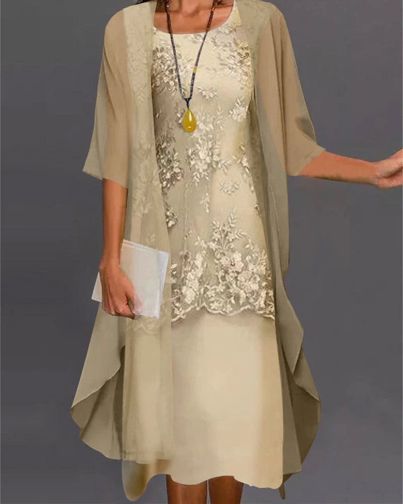 Elegante tweedelige zijden chiffon jurk voor dames | Midi