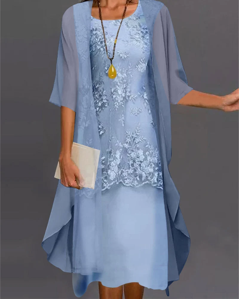 Elegante tweedelige zijden chiffon jurk voor dames | Midi