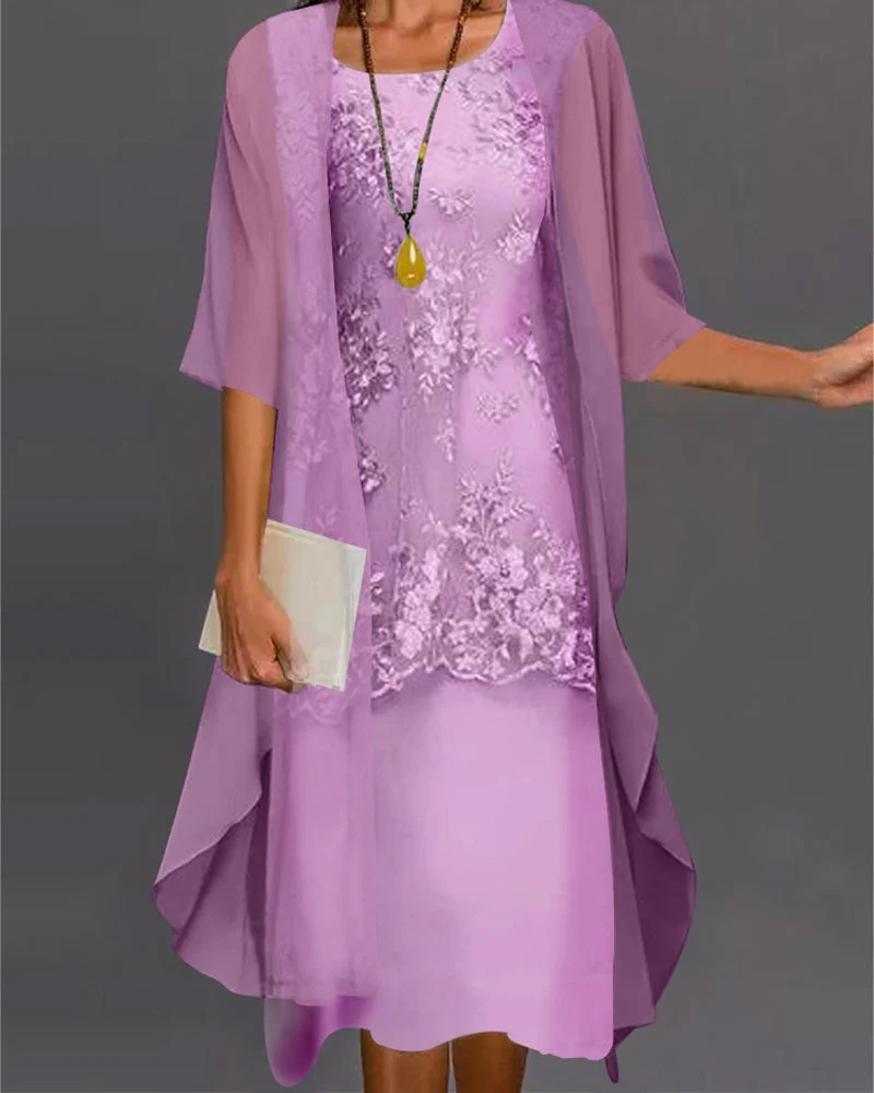 Elegante tweedelige zijden chiffon jurk voor dames | Midi