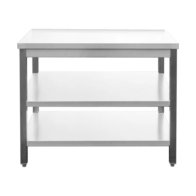 Edelstahl Arbeitstisch verschweißt – Bautiefe 600mm – mit Grundboden & Zwischenboden – AISI 304