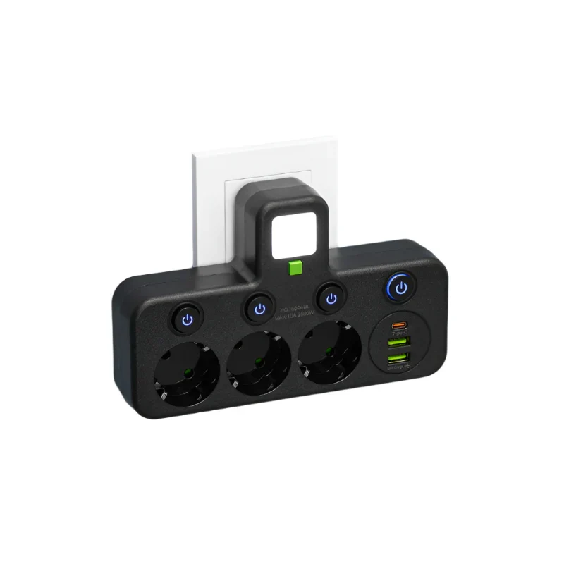 Meervoudige stekkerdoos VOLTRIQ ProLine | 3–4 aansluitingen + 2× USB & 1× Type-C | 2500 W | Overspanningsbeveiliging & controle schakelaar