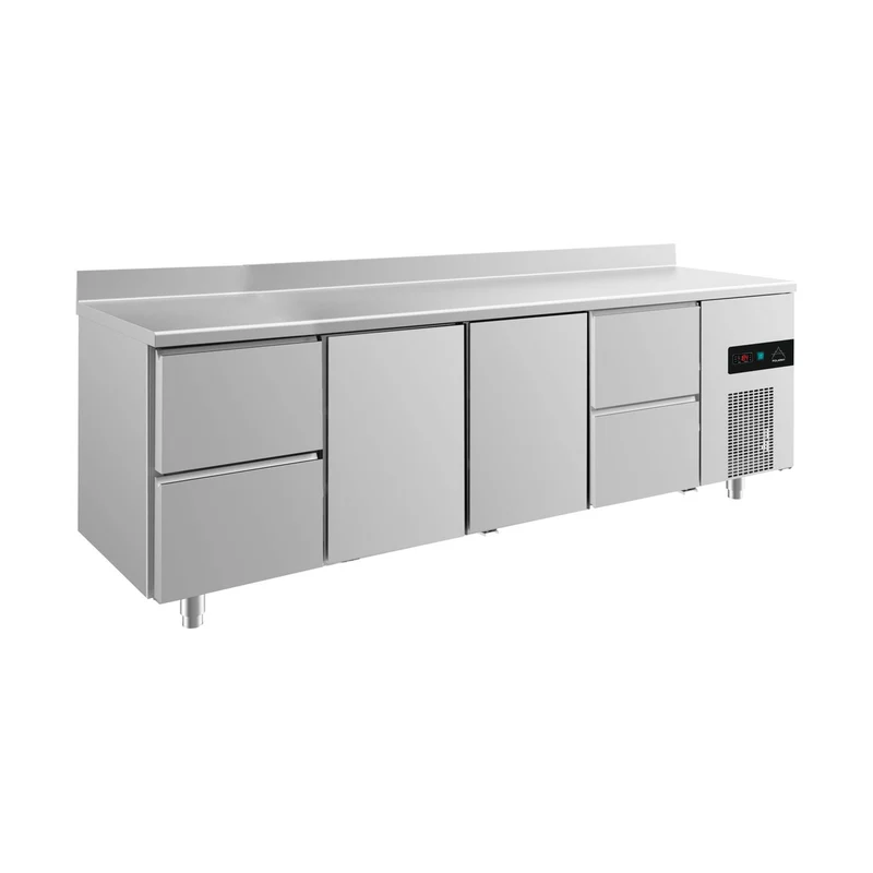 Kühltisch -2 bis +8°C 2330x700x850mm mit 2x Türen und 2x zwei Schubladen u. Aufkantung – Art.-Nr. KT4ZTTZA
