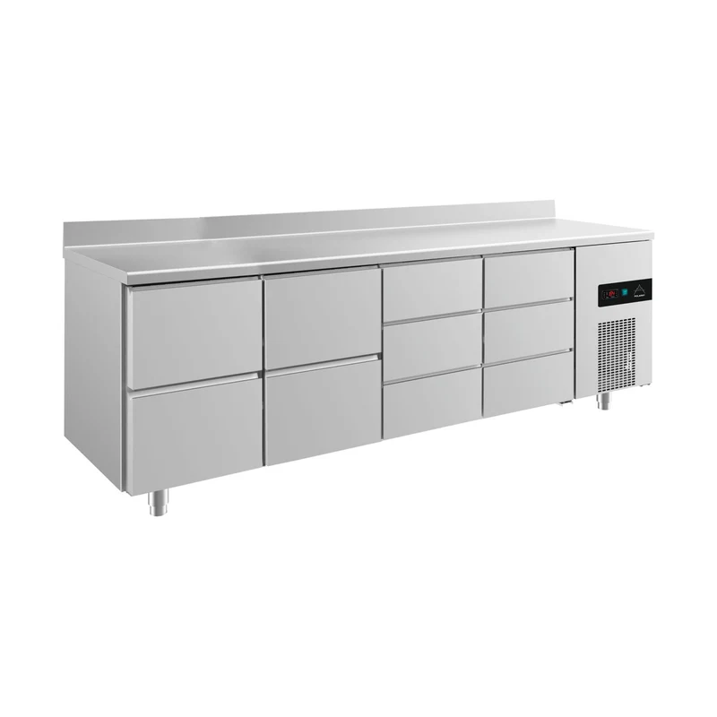 Kühltisch -2 bis +8°C 2330x700x850mm mit 2x zwei Schubladen und 2x drei Schubladen u. Aufkantung – Art.-Nr. KT4ZZDDA