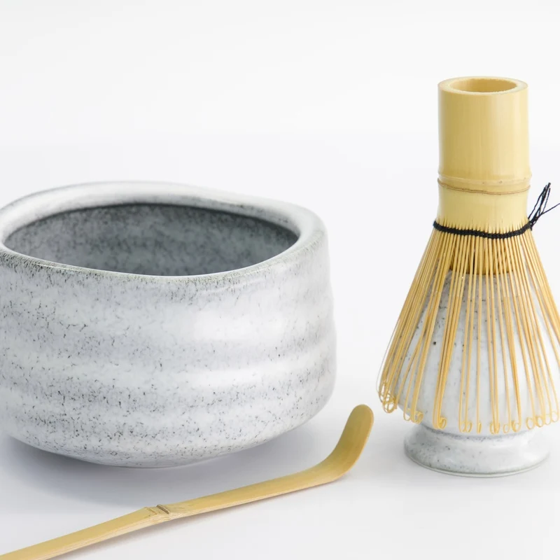 Matcha Schale Geschenkset, 4-tlg., 11 x 8 cm, Grau