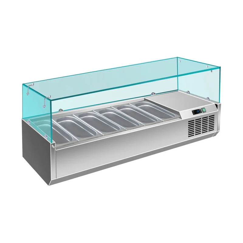 Pizzakühlaufsatz mit Glasaufsatz 7x 1/3 GN – 1500x335x460 mm