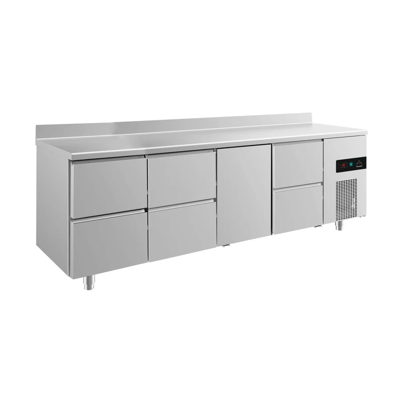 Kühltisch -2 bis +8°C 2330x700x850mm mit 1x Tür und 3x zwei Schubladen u. Aufkantung – Art.-Nr. KT4ZZTZA