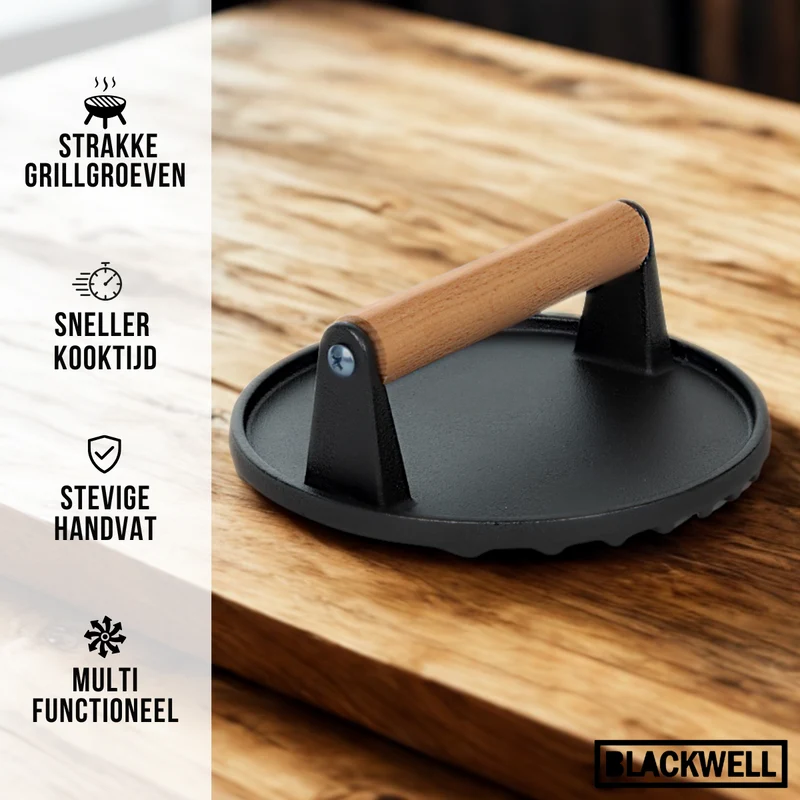 Blackwell Gusseisen Hamburgerpresse / Smash Burger Presse / Grillpresse / Fleischpresse - Gusseisen - ø 18 cm