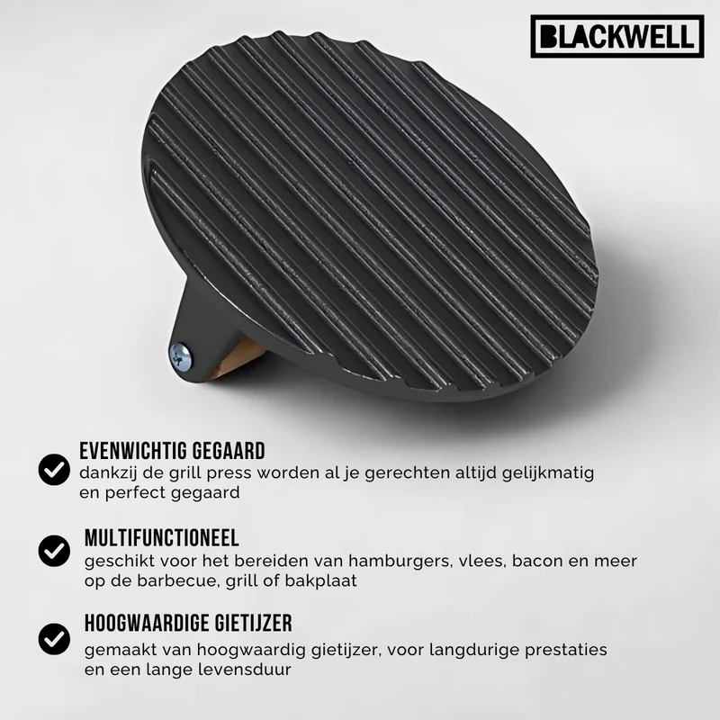 Blackwell Gusseisen Hamburgerpresse / Smash Burger Presse / Grillpresse / Fleischpresse - Gusseisen - ø 18 cm