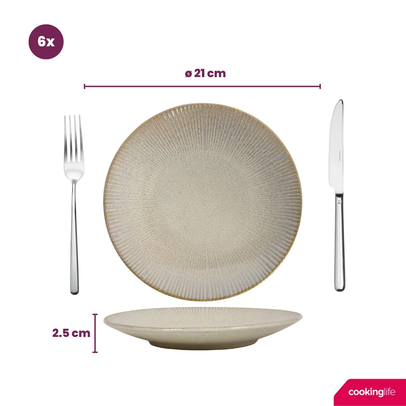 Cookinglife Frühstücksteller Coastal Lines Ocean Beige ø 21 cm - 6 Stück