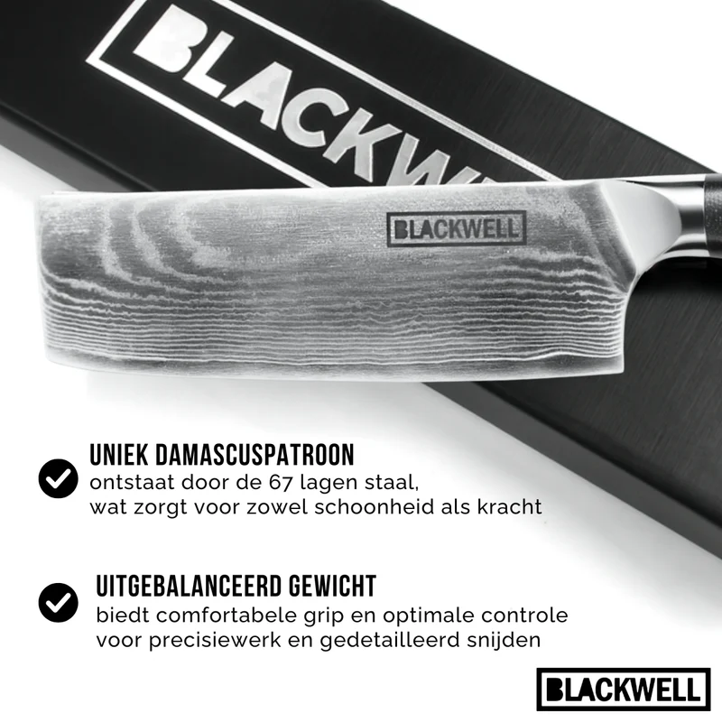 Blackwell Messerset (Santokumesser + Gemüsemesser / Nakirimesser) – Japanischer Stil – 67 Lagen Damaszenerstahl – VG10 – 2-teilig