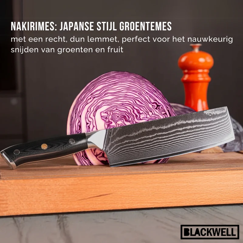 Blackwell Messerset (Santokumesser + Gemüsemesser / Nakirimesser) – Japanischer Stil – 67 Lagen Damaszenerstahl – VG10 – 2-teilig