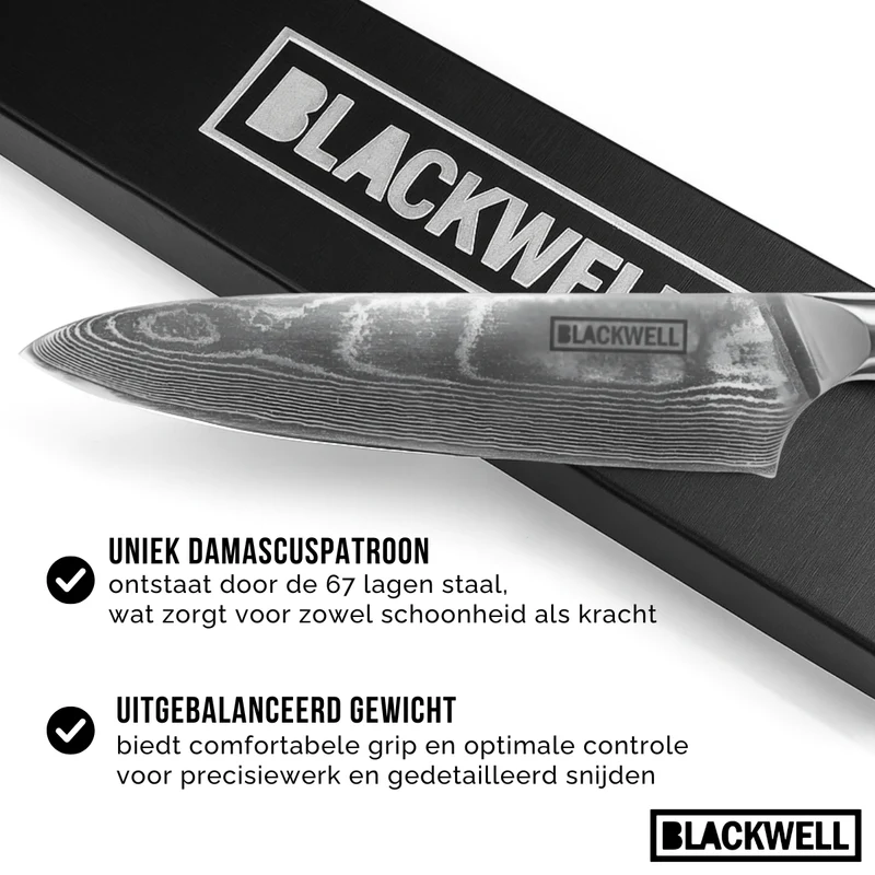 Blackwell Kochmesser im japanischen Stil - 67-lagiger Damaststahl - VG10 - 20 cm