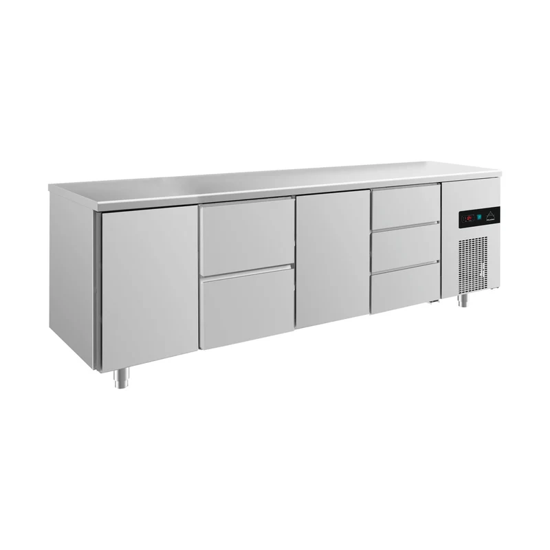 Kühltisch -2 bis +8°C 2330x700x850mm mit 2x Türen, 1x zwei Schubladen und 1x 3 Schubladen – Art.-Nr. KT4TZTD