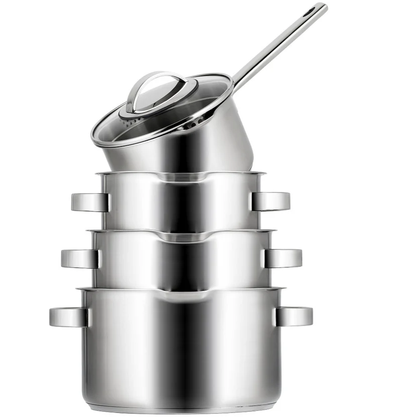 Sola Topfset Pearl 4-teilig – Edelstahl – downdraft-geeignet – Kochtöpfe Ø 16, 18, 20 cm & Stieltopf Ø 16 cm – geeignet für alle Herdarten