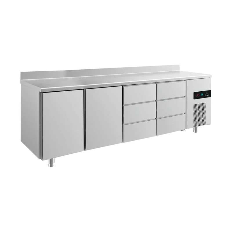 Kühltisch -2 bis +8°C 2330x700x850mm mit 2x Türen und 2x drei Schubladen u. Aufkantung – Art.-Nr. KT4TTDDA