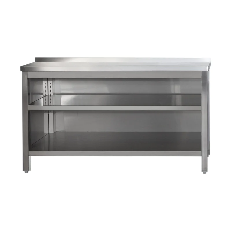 Edelstahl Arbeitsschrank offen mit Aufkantung und höhenverstellbaren Zwischenboden – Bautiefe 700mm – AISI 304 – Breite 1000 mm