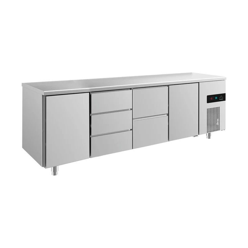 Kühltisch -2 bis +8°C 2330x700x850mm mit 2x Türen, 1x zwei Schubladen und 1x 3 Schubladen – Art.-Nr. KT4TDZT