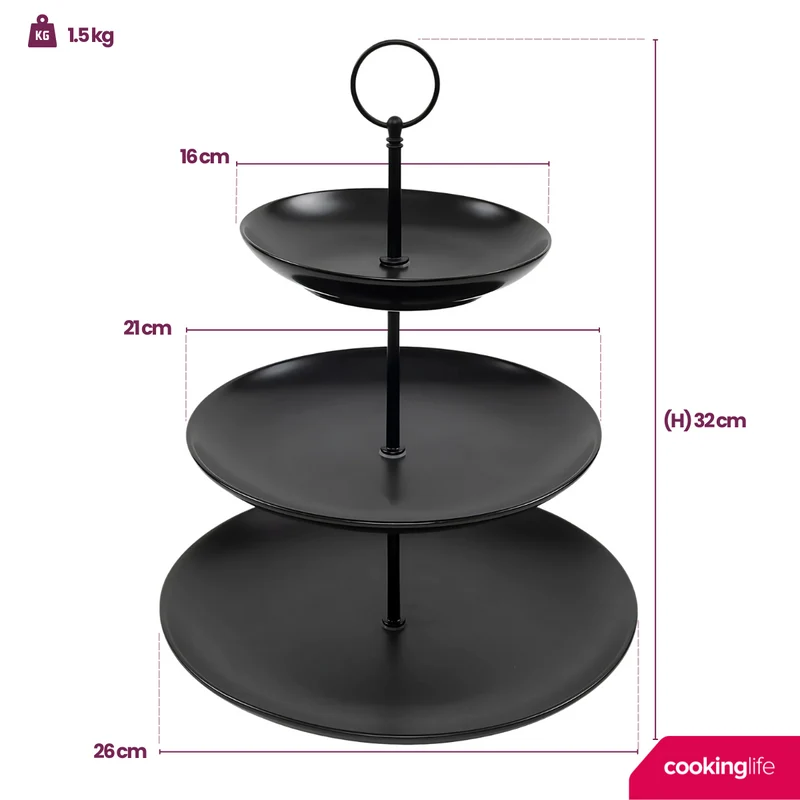 Cookinglife Etagere Schwarz – ø 16, 21 & 26 cm – 3 Schichten