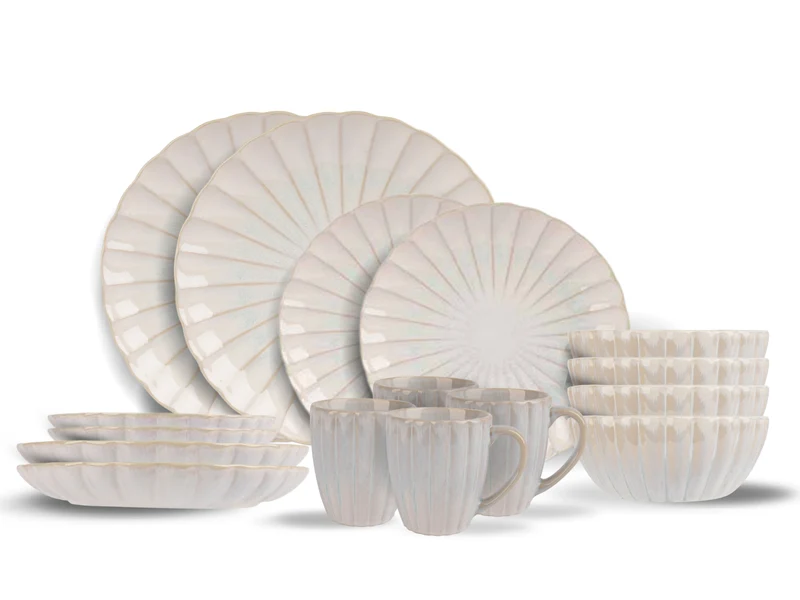 Cosy & Trendy Astera Pure 16-teiliges Geschirrset für 4 Personen – 4 Speiseteller, 4 Frühstücksteller, 4 Schüsseln und 4 Becher