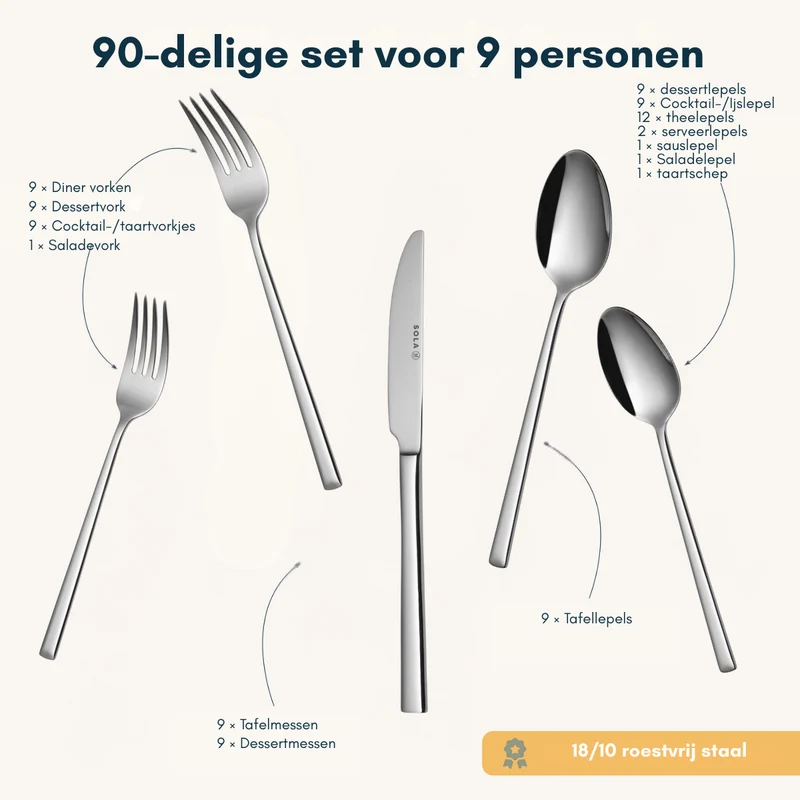 Sola Besteckset Luxor - 18/10 Edelstahl - 90-teilig / 9 Personen