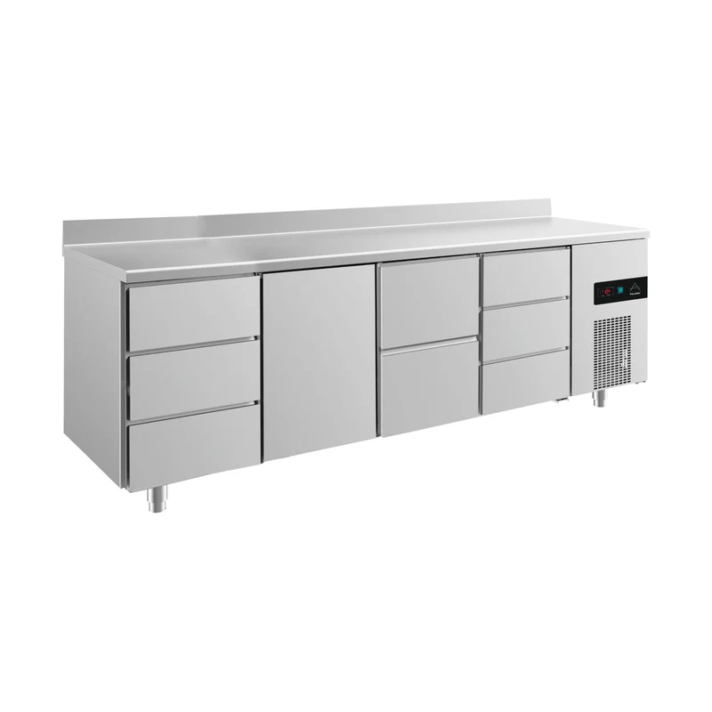 Kühltisch -2 bis +8°C 2330x700x850mm mit 1x Tür, 1x zwei Schubladen und 2x 3 Schubladen u. Aufkantung – Art.-Nr. KT4DTZDA