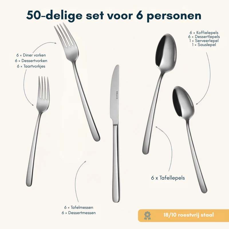 Sola Besteckset Donau - 18/10 Edelstahl - 50-teilig / 6 Personen