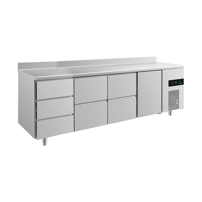 Kühltisch -2 bis +8°C 2330x700x850mm mit 1x Tür, 2x zwei Schubladen und 1x 3 Schubladen u. Aufkantung – Art.-Nr. KT4DZZTA
