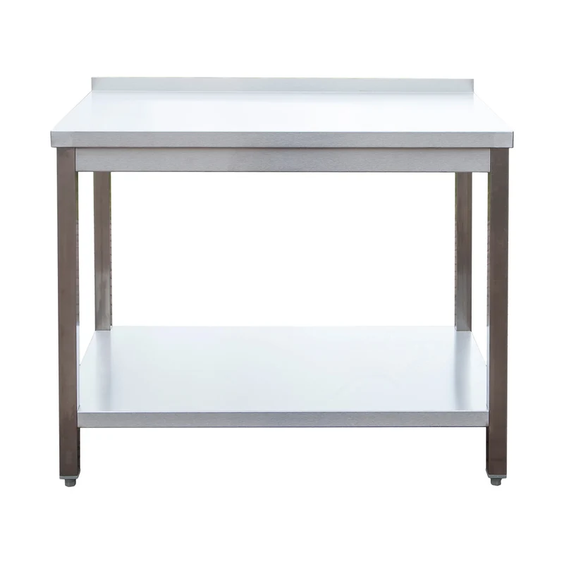 Edelstahl Arbeitstisch mit Aufkantung verschweißt – Bautiefe 800mm – mit Grundboden – AISI 304 – Breite 1000 mm
