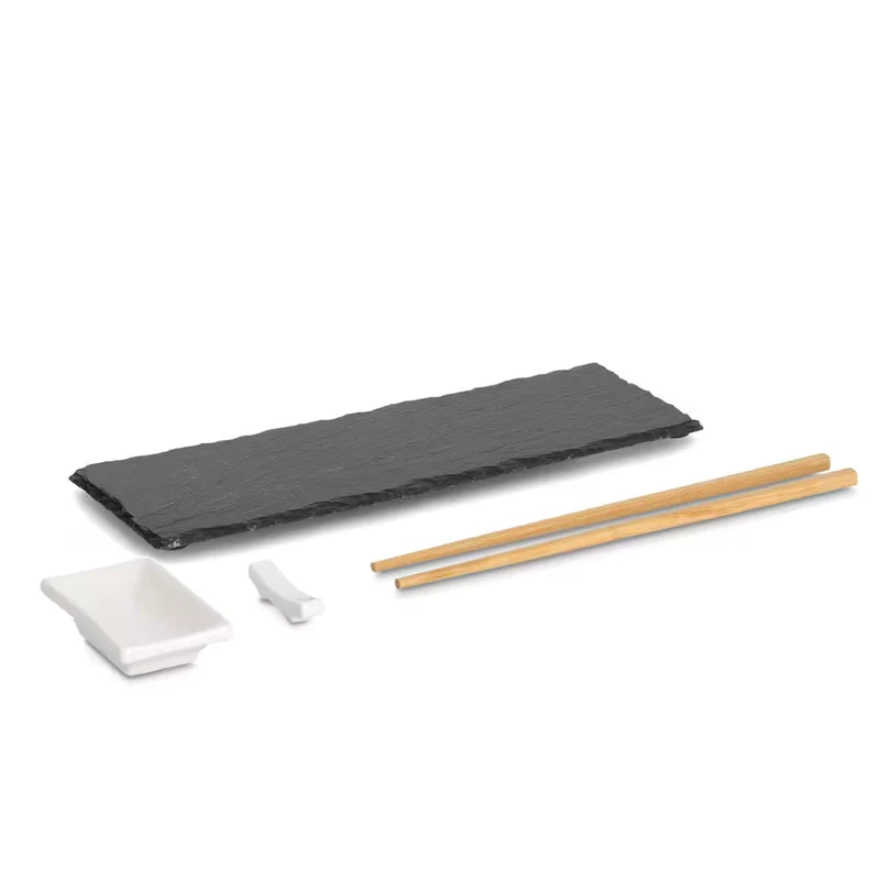 Sushi-Set, 4-tlg., Schiefer/Keramik/Bambus