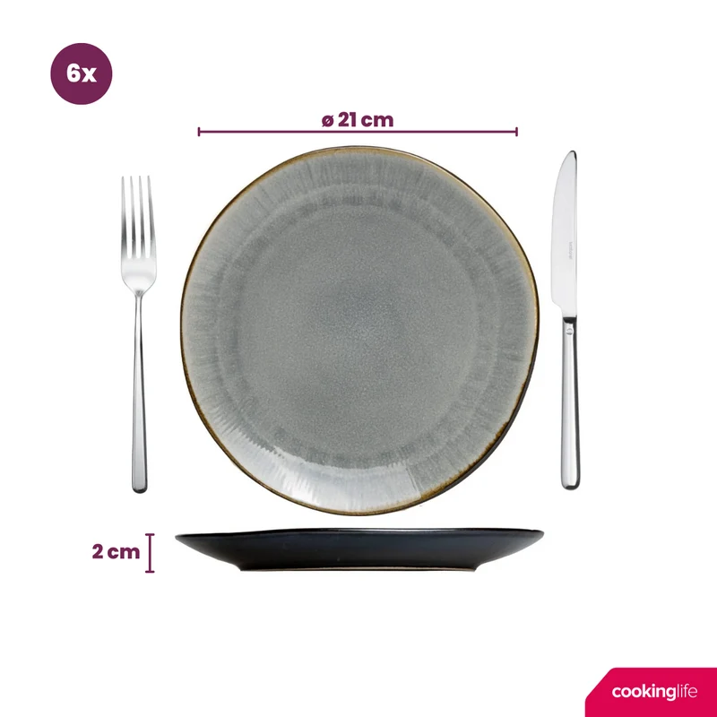 Cookinglife Frühstücksteller / Dessertteller Nola Warm Grey ø 21 cm - 6 Stück