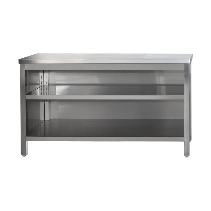 Edelstahl Arbeitsschrank offen mit höhenverstellbaren Zwischenboden – Bautiefe 600mm – AISI 304 – Breite 2200 mm
