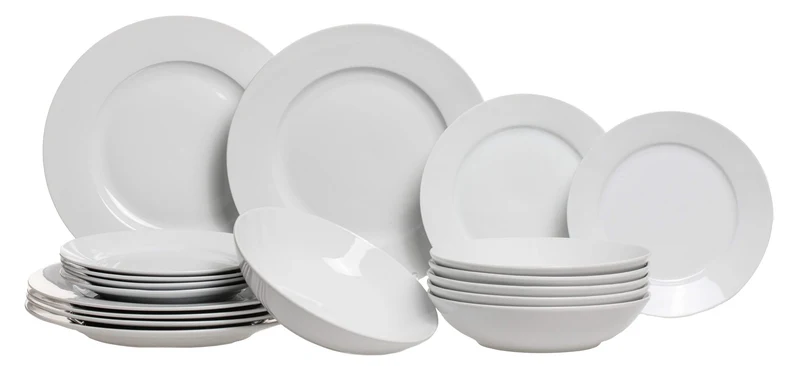 Studio Tavola Geschirrset Weiß - 18-teilig / 6 Personen - 6 Speiseteller, 6 Suppenteller und 6 Frühstücksteller