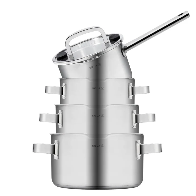 Sola Topfset Juvia 4-teilig – Edelstahl – downdraft-geeignet – Kochtöpfe Ø 16, 18, 20 cm & Stieltopf Ø 16 cm – geeignet für alle Herdarten