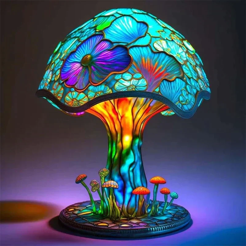 Rustgevend Dimbare Kleurrijke Glas-in-lood Lamp