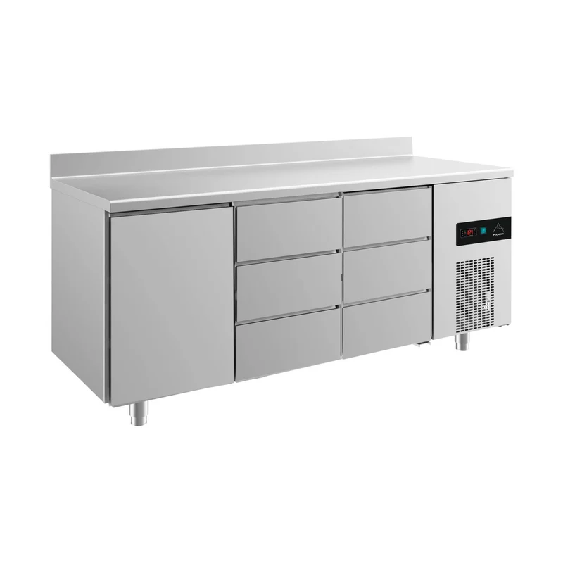 Kühltisch -2 bis +8°C 1865x700x850mm mit 1x Tür und 2x drei Schubladen u. Aufkantung – Art.-Nr. KT3TDDA