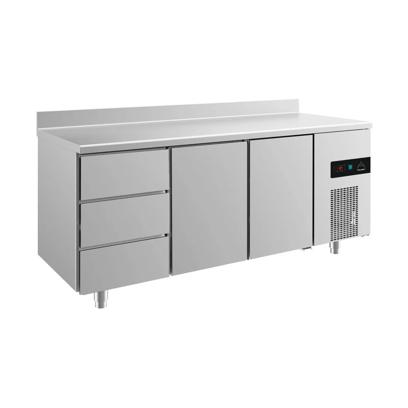 Kühltisch -2 bis +8°C 1865x700x850mm mit 2x Türen und 1x drei Schubladen u. Aufkantung – Art.-Nr. KT3DTTA