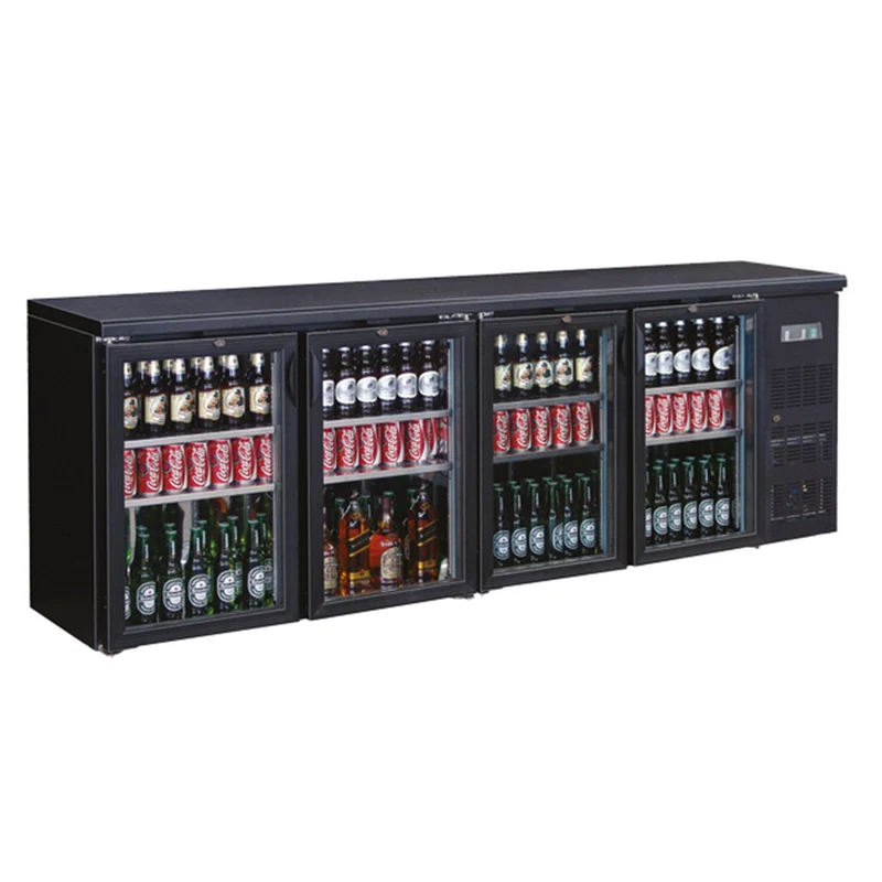 Flaschennkühltisch 484 Liter – Schwarz – 4 Glastüren – 2540 x 530 x 870 mm