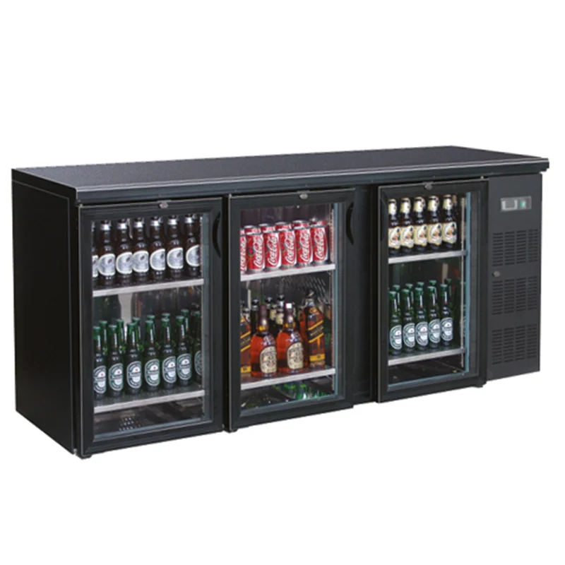 Flaschennkühltisch 355 Liter – Schwarz – 3 Glastüren – 2000 x 530 x 870 mm