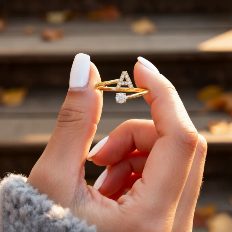 MonoCharm | Verstelbare Initial Ring Classic met Cadeau Doos en Kaart Bericht