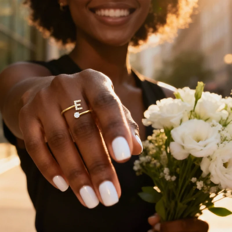 MonoCharm | Verstelbare Initial Ring Classic met Cadeau Doos en Kaart Bericht